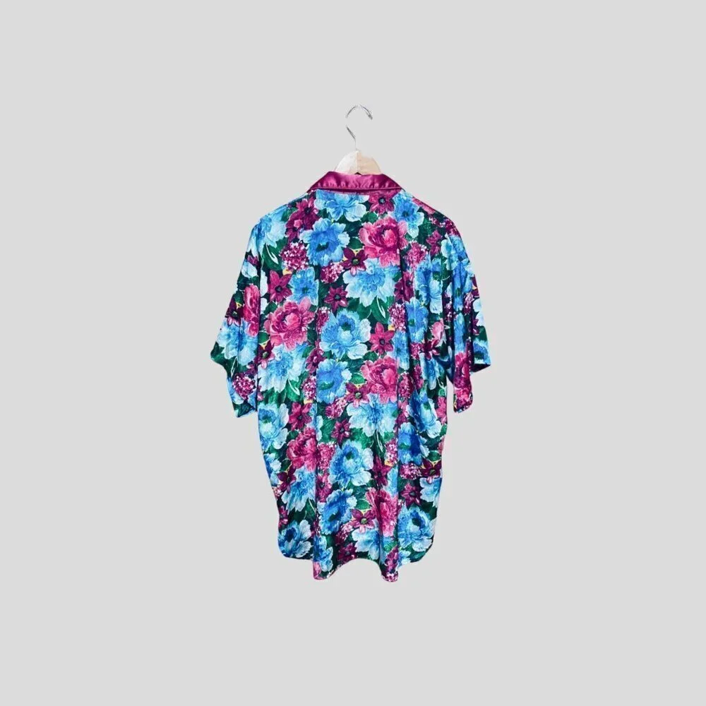 Victoria Secret Womens Pajama Top Size M/L Pink Floral Buttons Up sleep Dress